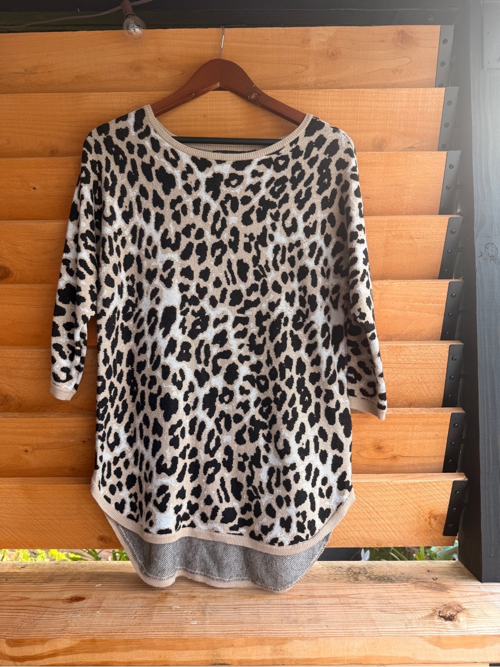 New York & Company women’s animal Print fall trend Sweater - Black & Cream S